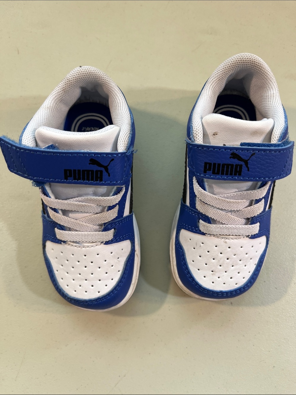 Puma Kids White and Blue Velcro Athletic Sneakers